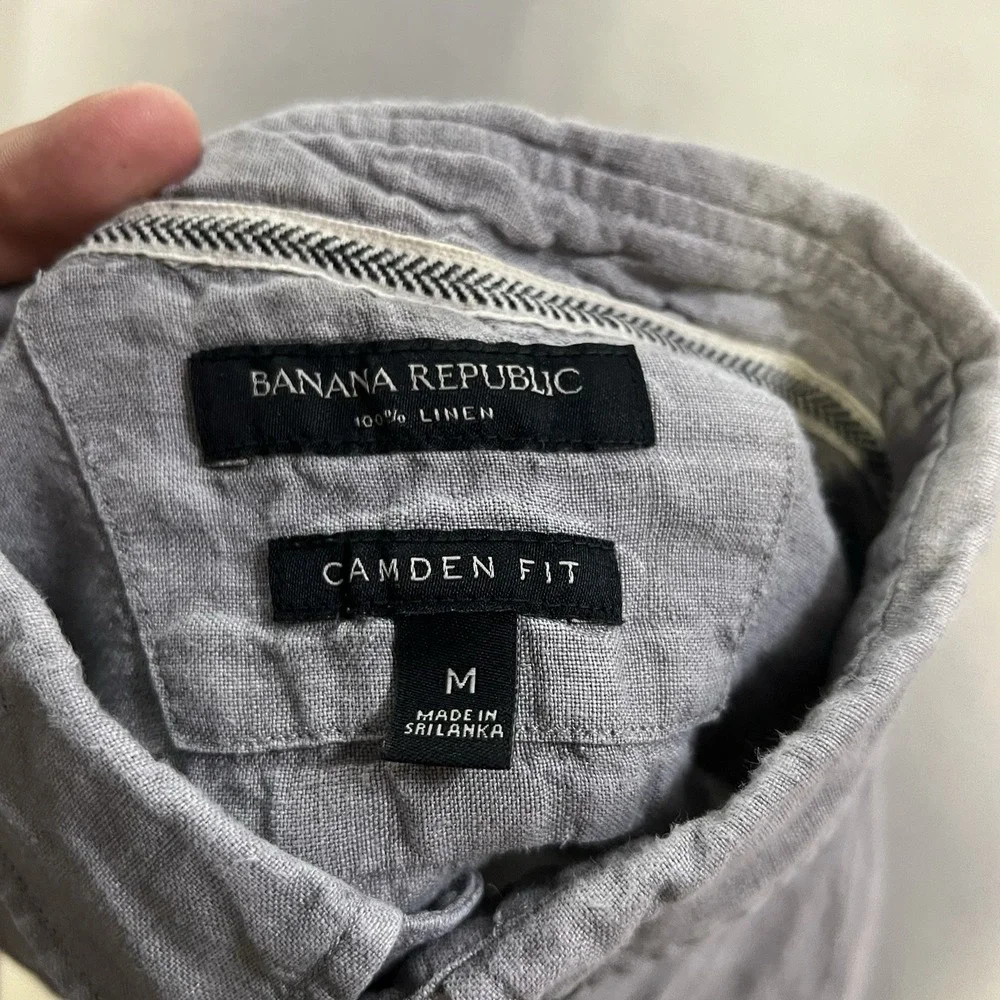 Banana Republic Shirt Men's Medium Gray Linen Button Down Long Sleeve Camden Fit